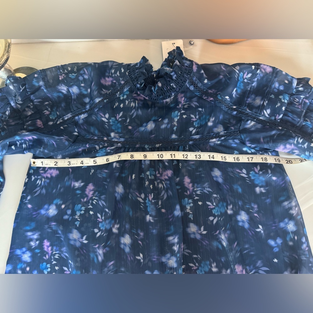 French Connection Navy Floral Ruffle Blouse US Small NWT - Picture 6 of 6